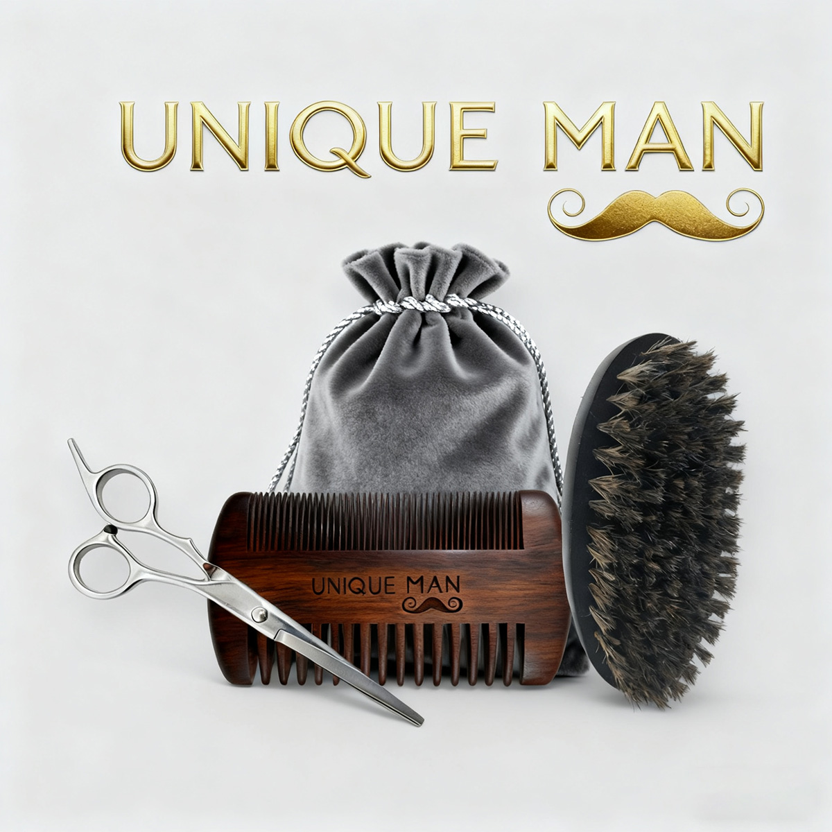 Grooming Kit - UNIQUE MAN Herren-Bart-Set, schwarzer Bartbürste und